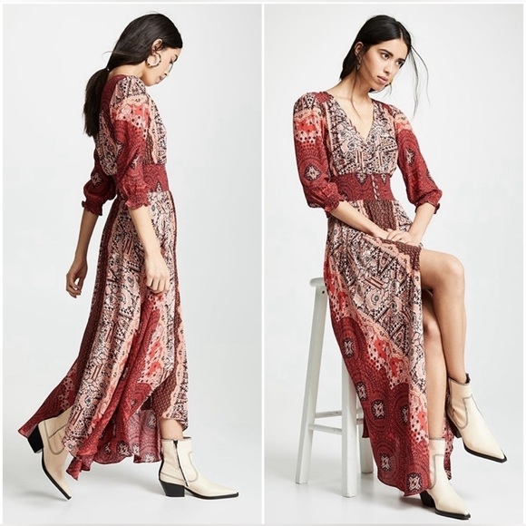 Free People Mexicali Rose Maxi Dress Indie Boho Cottage Festival Cowgirl Western - Picture 4 of 12